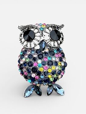 NWT Multicolor Crystal Owl Brooch Colorful Rhinestone Pin Stunning